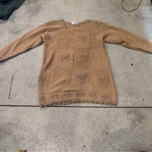 Worthington Beige Knit Top beaded vintage